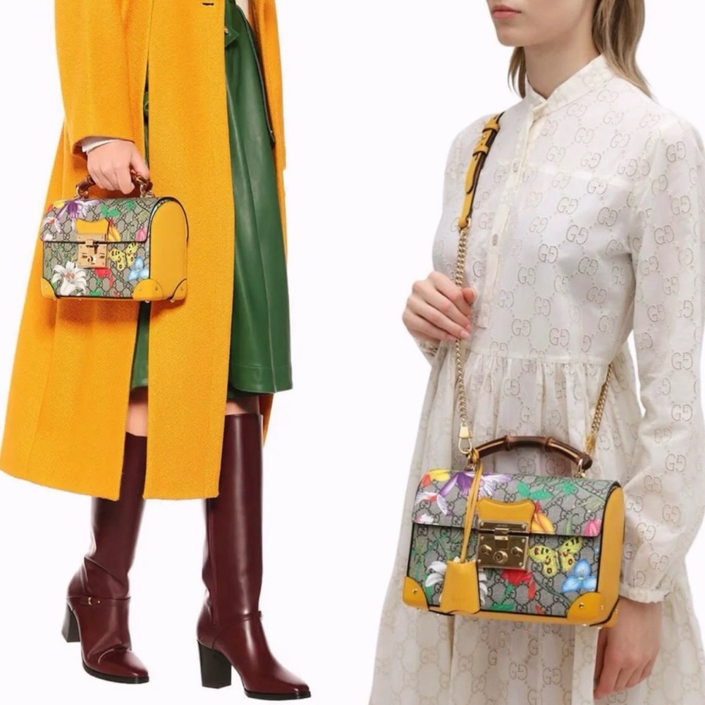 NWT Gucci Multicolor Small GG Flora Bamboo Padlock Bag - Picture 10 of 11